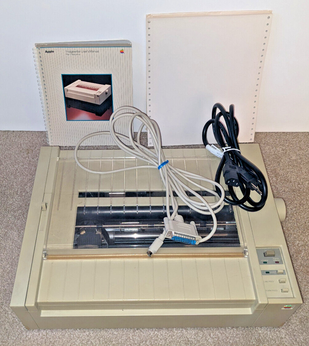Vintage Apple ImageWriter Printer A9M0303 + Manual, Cables, Paper