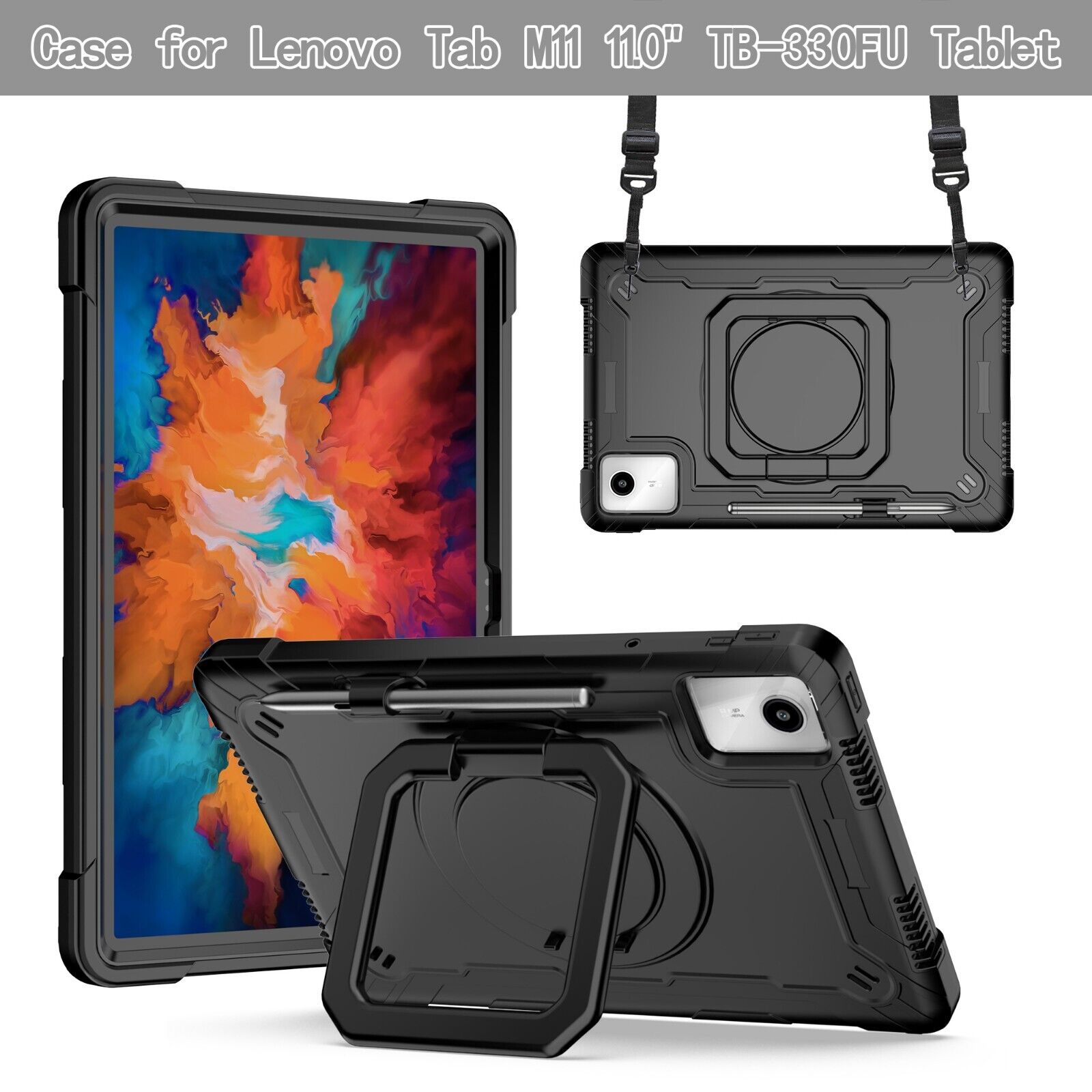 For Lenovo Tab M11 11 inch Rotating Stand Case Grip Carry Cover with Pen Holder