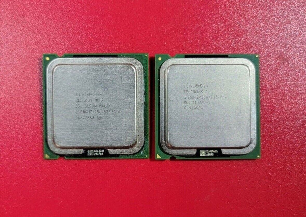 2X Vintage Intel Celeron D Processor SL98W & SL7TM CPU 533MHz 256KB ~ Lot of 2