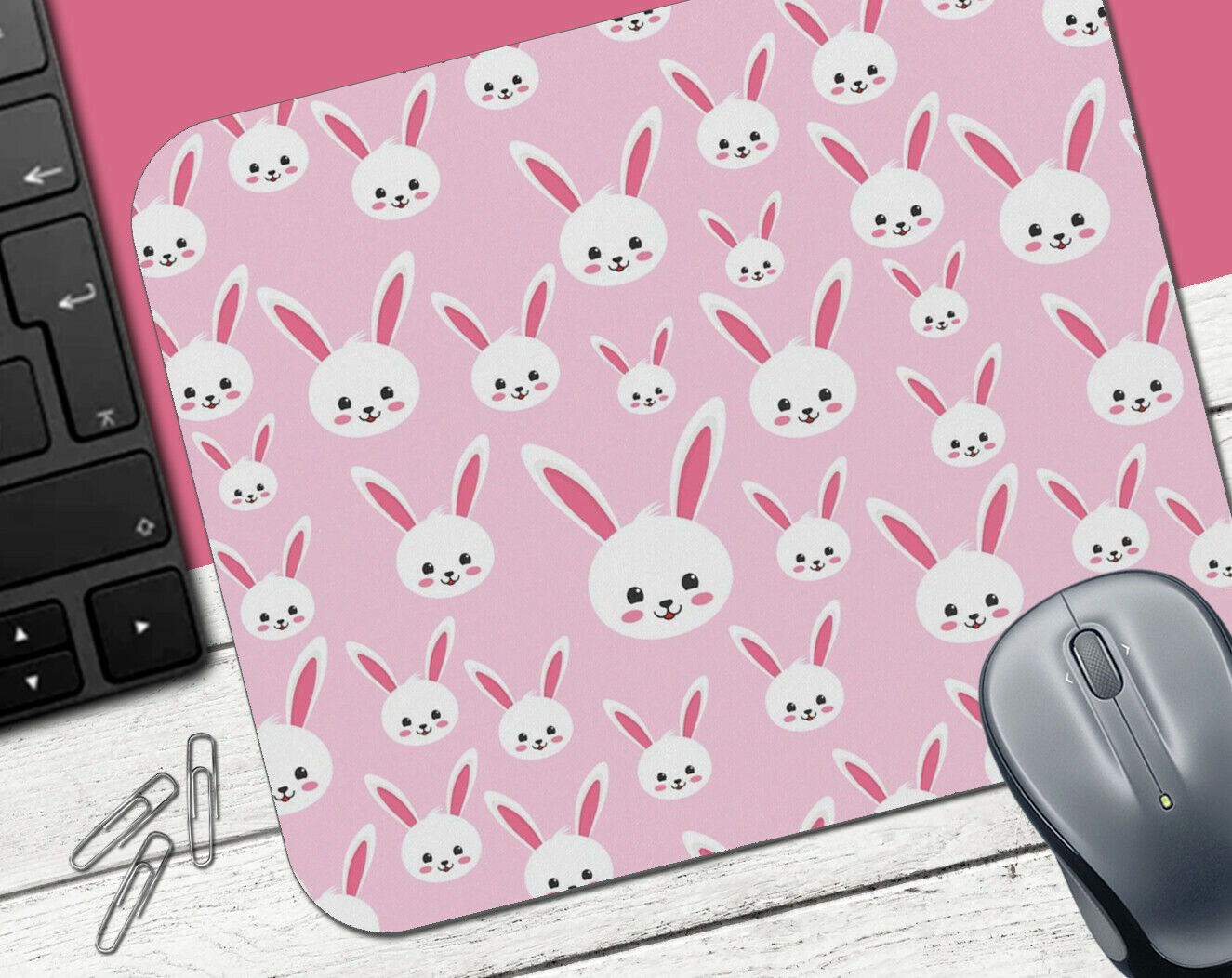 Rabbit #8 - MOUSE PAD - Animal Print Bunny Ears Easter Pink Cute Gift