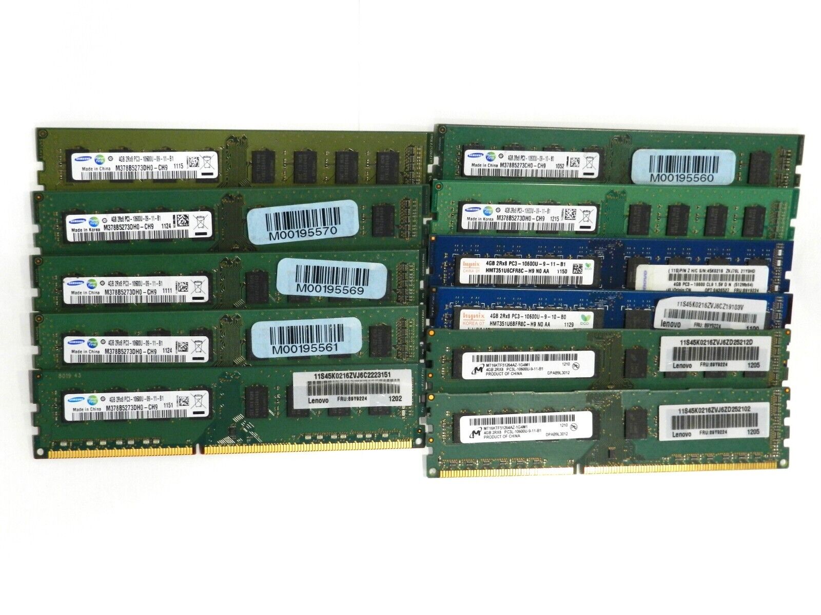 Ram Lot qty 11  PC3 10600  incl.  samsung ,  hynix 4GB 2Rx8 PC3-10600U/E  RAM