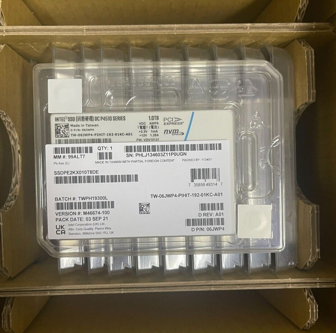 NEW Intel P4510 SSD 1TB NVMe U.2 PCIe 3D TLC Solid State Drive SSDPE2KX010T8DE
