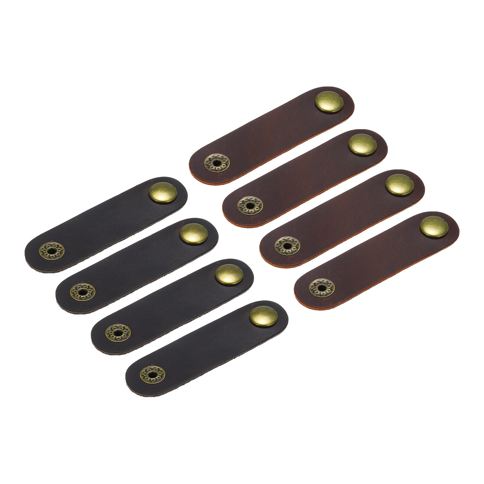 8Pcs Leather Cable Straps Cord Organizer Cable Tie Portable Deep Brown/Red Brown