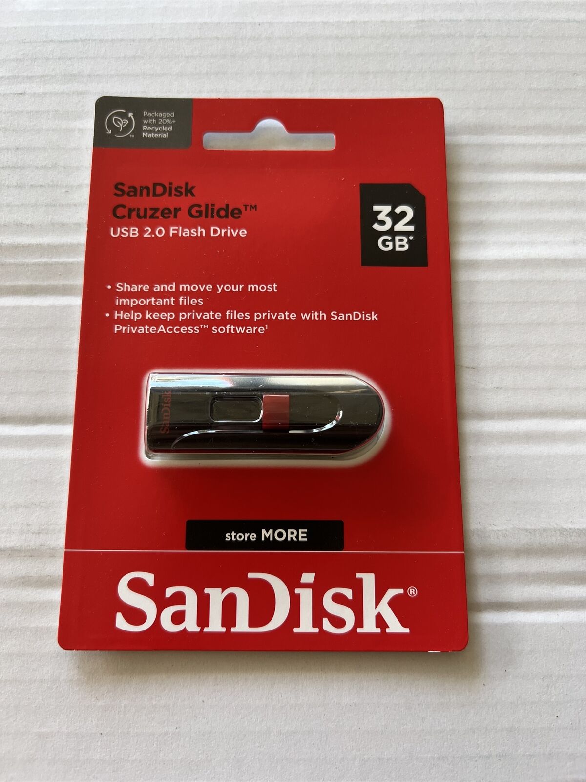 Sandisk Cruzer Glide. USB 2.0 FlSh Drive. 32 GB ( SDCZ60-032G-AW46) New. Sealed