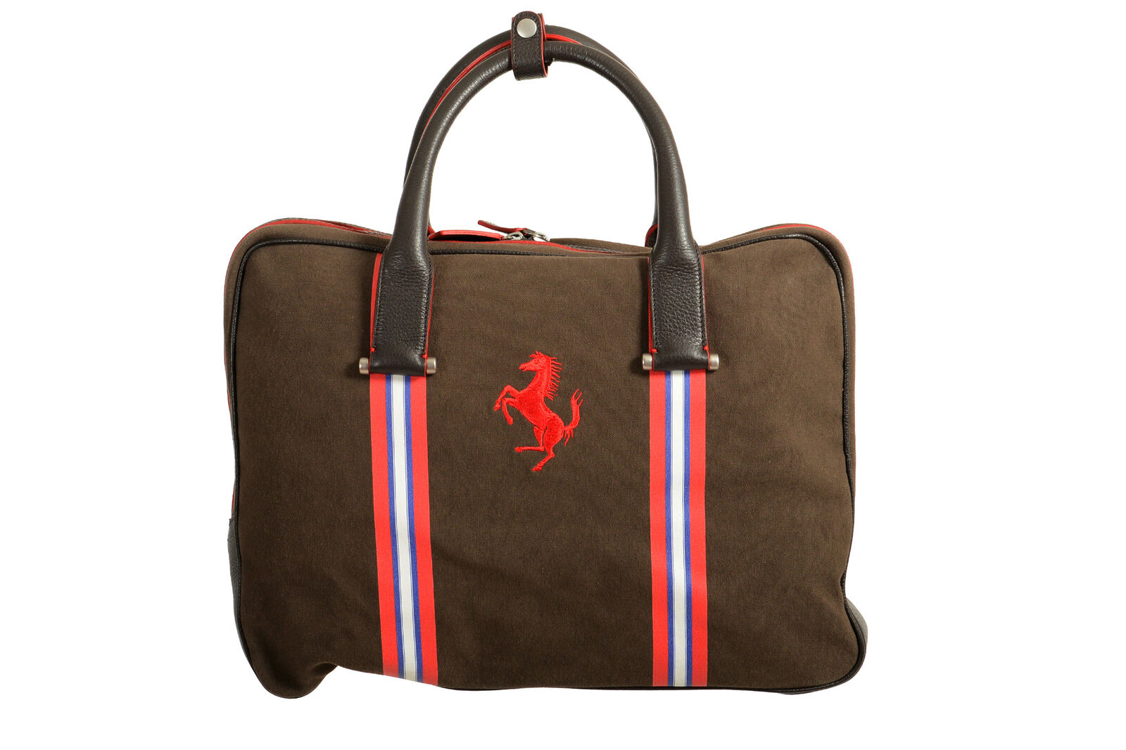 Scuderia Ferrari Logo Brown Leather Trimmed Laptop Messenger Hand Bag