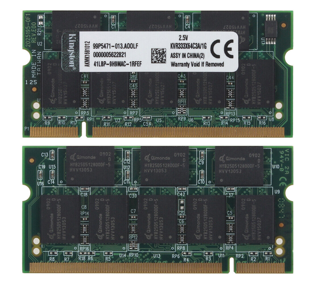 New Kingston 2GB 2X 1GB DDR-333MHZ PC2700 200PIN CL2.5 SO-DIMM RAM Laptop Memory