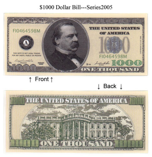 $1000 One Thousand Casino Dollars Bill Notes 2 for$1.00