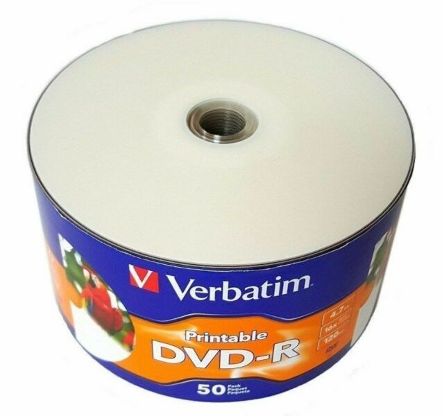 Verbatim DVD-R 4.7GB 16X White Inkjet Printable Blank Media Disc 97167 