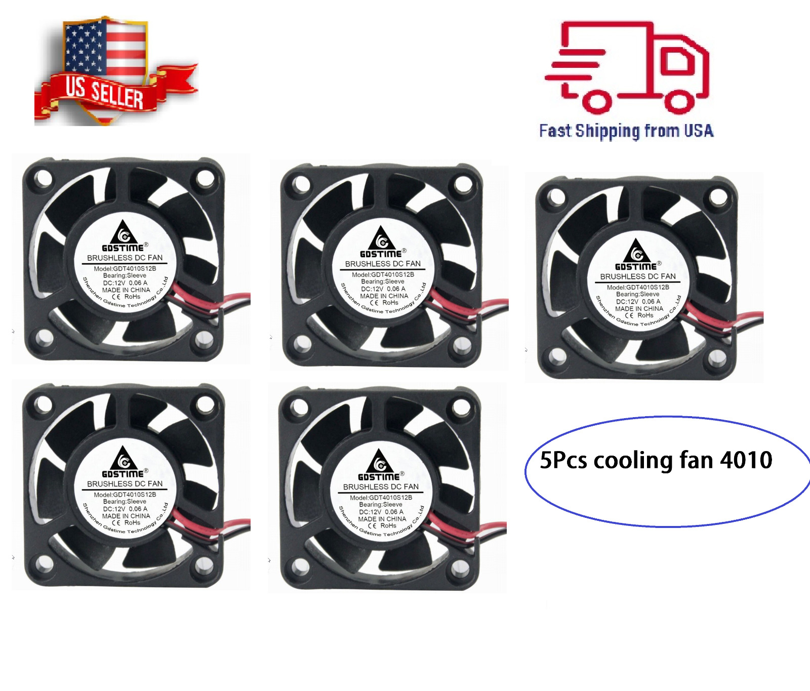 12V 40mm Cooling Computer Case Fan 4010 40x40x10mm DC PC 3D Printer 2-Pin 5 Pcs