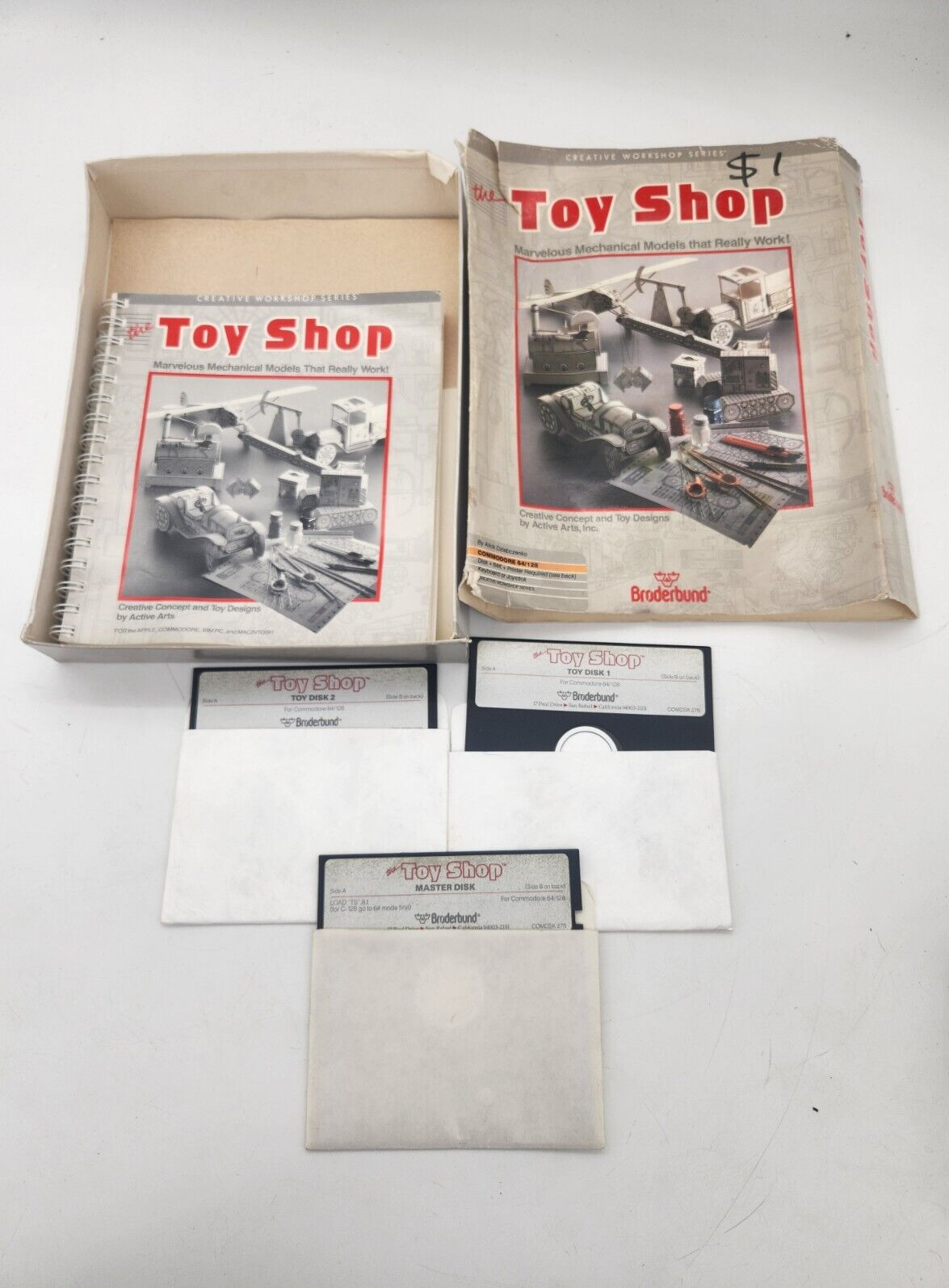 Vintage 1986 Commodore The Toy Shop 64 128 5.25 disks with box and Manual untest