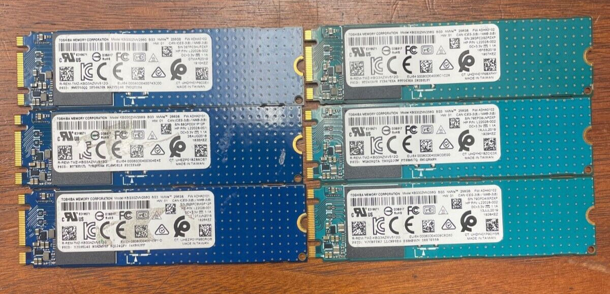 Lot of 6 x Toshiba 256GB NVME SSD Solid State Drive KBG30ZMV256G