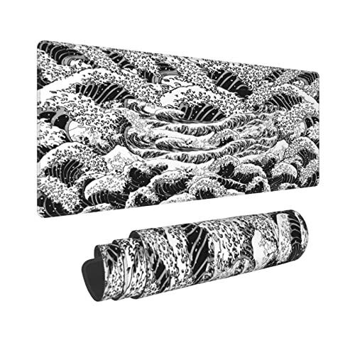 Vintage Japanese Ocean Black and White Wave Gaming Keyboard Mouse Pad Mousepa...