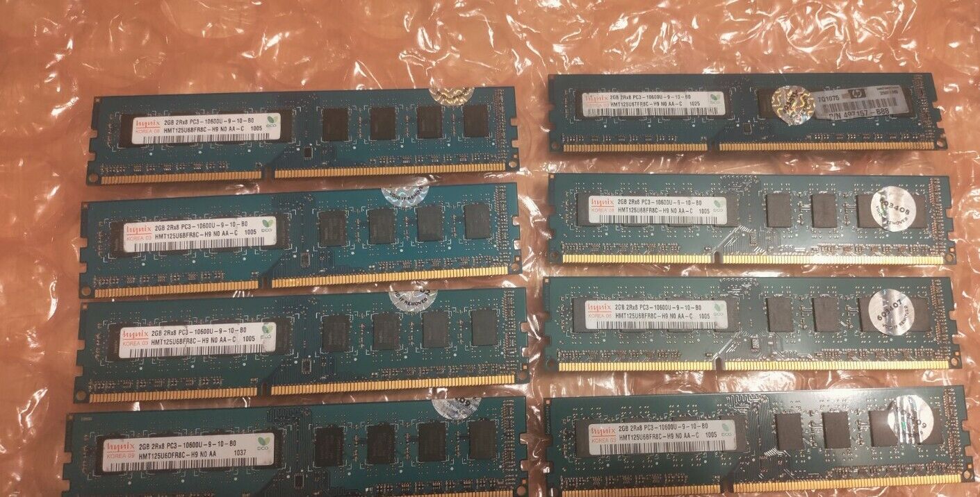 Lot of 8 Hynix 2GB PC3-10600U DDR3 Desktop Memory 1333MHz HMT125U6BFR8C-H9 SN#97