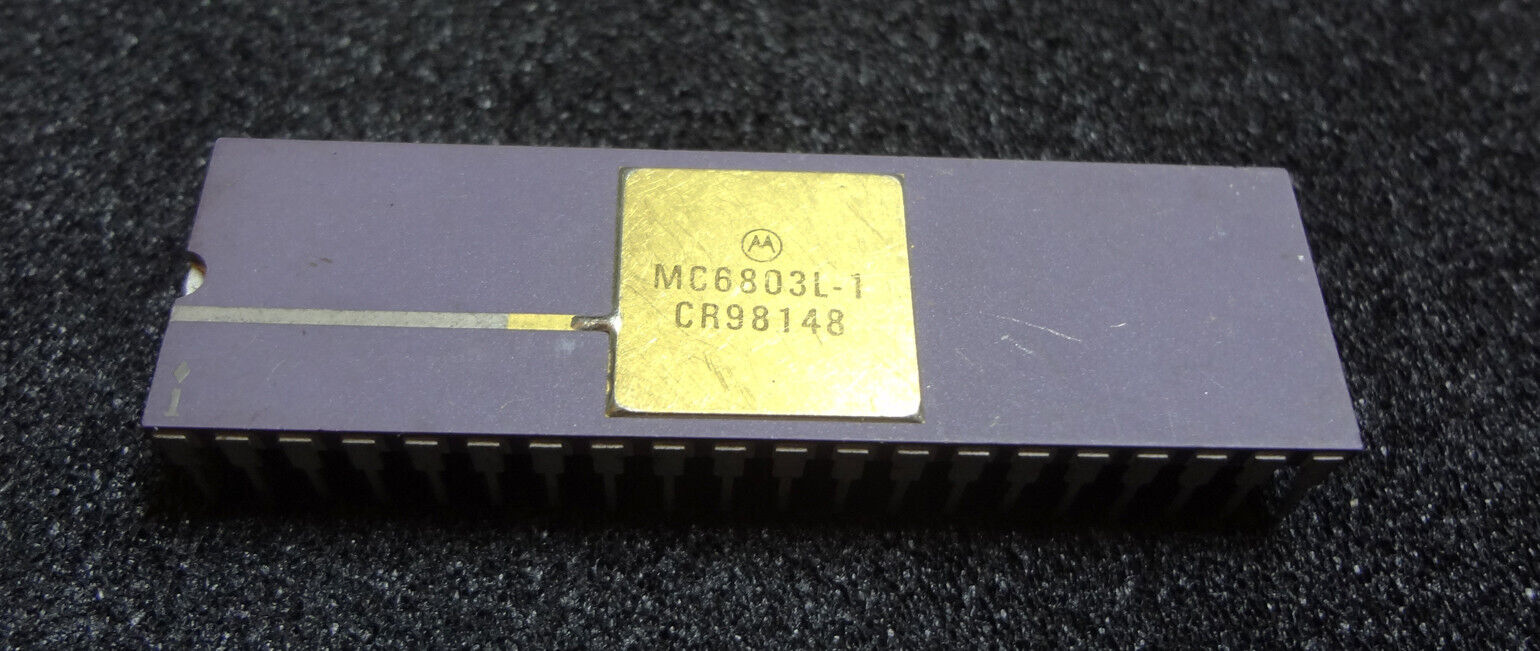 Vintage Motorola MC6803L-1, Microprocessor, Gold Lid Purple Ceramic Collectible