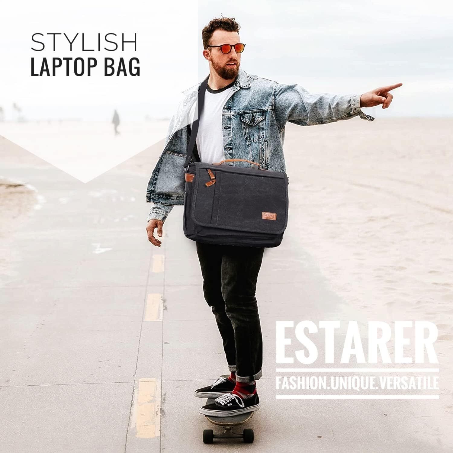 Computer Messenger Bag 17-17.3 Inch Water-resistant Canvas Laptop Shoulder Bag