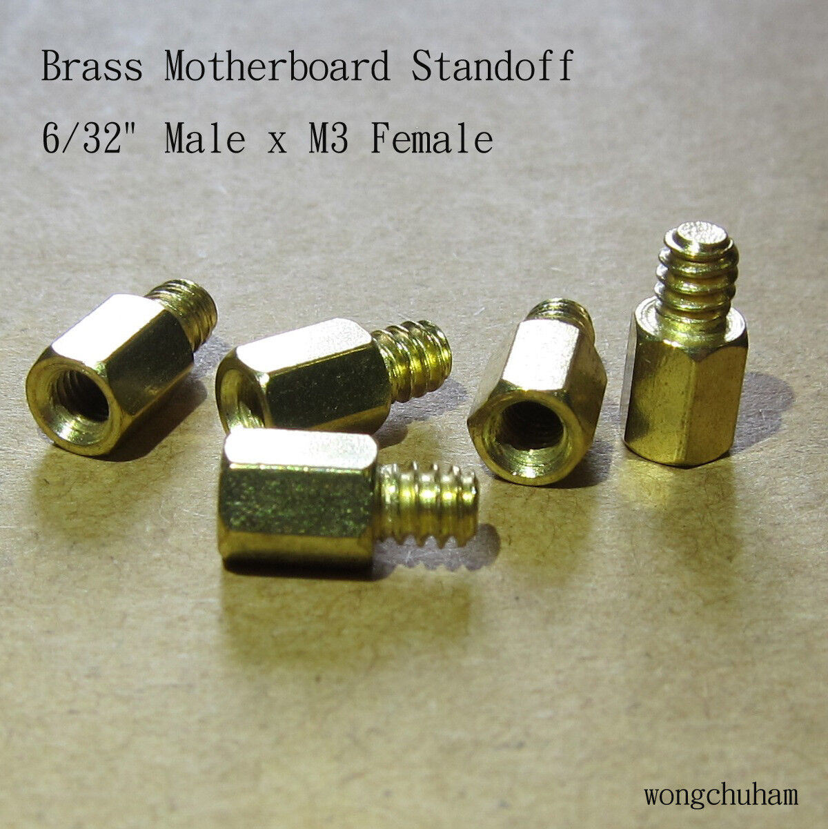 Brass motherboard standoff 6/32 male x M3 female - 25 pcs