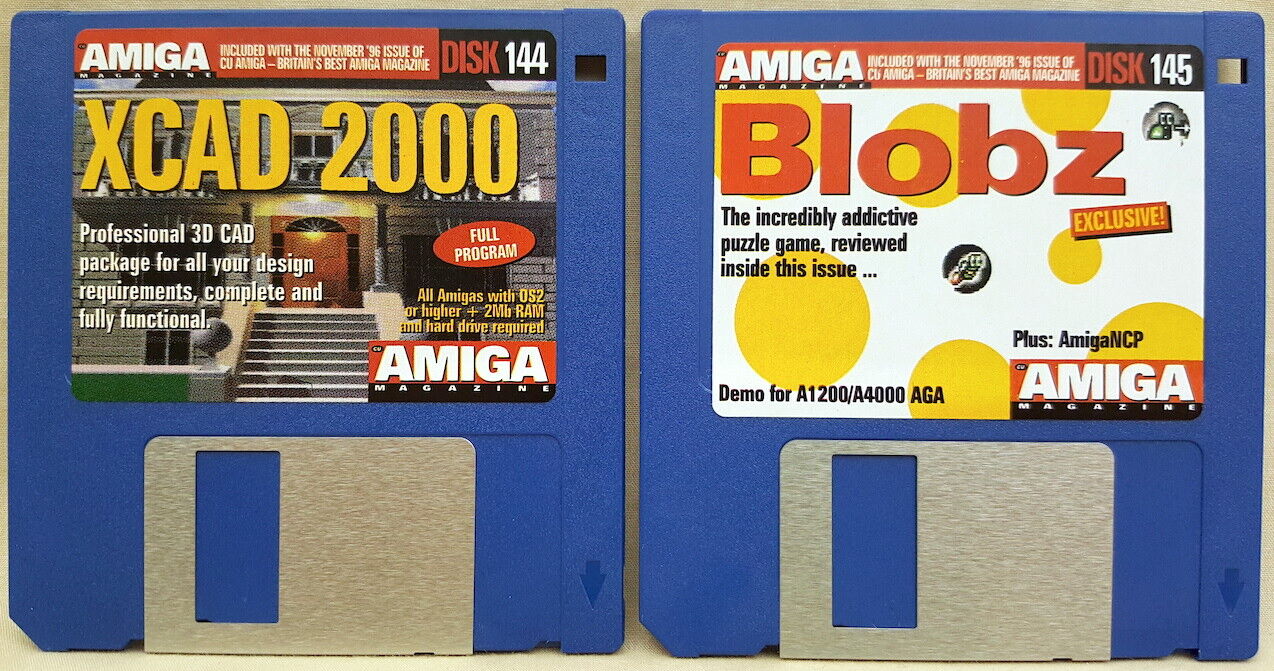 CU Amiga Magazine Cover Disks ©1996 Nov. XCAD 2000 Prof 3D CAD Blobz Game Demo