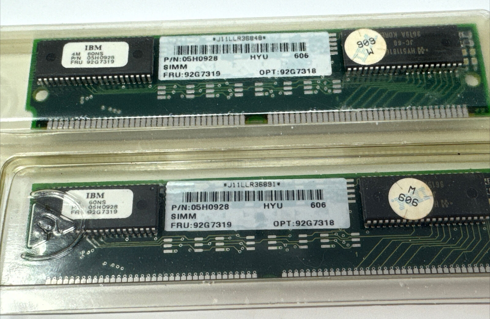 Lot of 2 vintage IBM 92G77319 4MB 60NS 72 PIN SIMM memory sticks VINTAGE SET