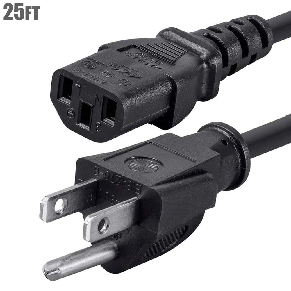 25FT 3-Conductor 14 Gauge NEMA 5-15P to IEC320 C13 PC Power Cord Cable