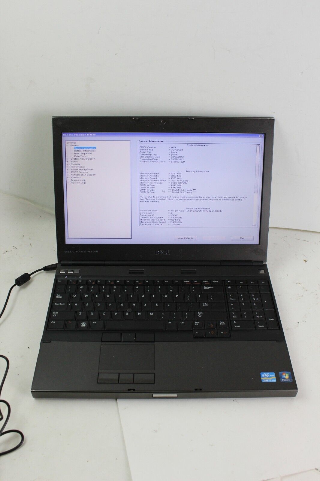 AS IS PARTS Dell Precision M4600 intel i7 8GB RAM NO HDD