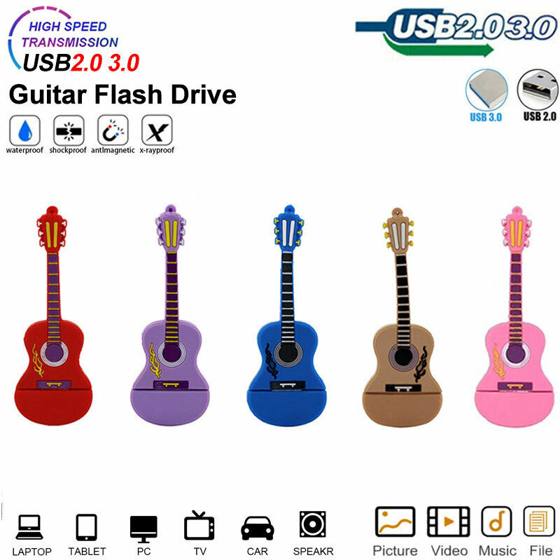 10 Pack USB 2.0 Flash Drive 64GB 32GB 16GB 8GB Slicone Cartoon Guitar USB Stick