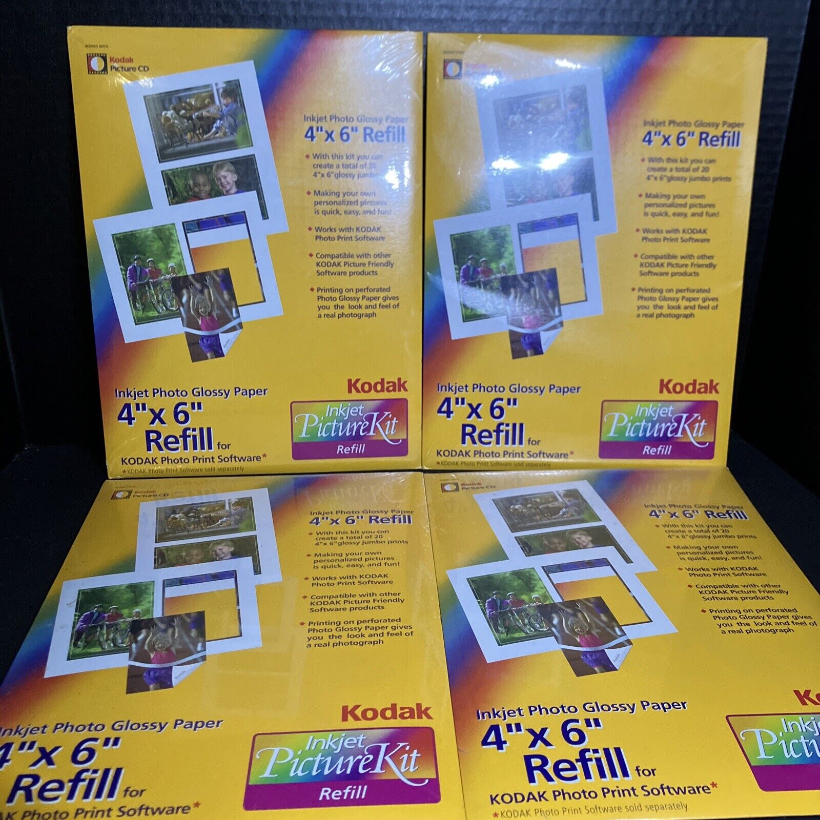 Kodak Inkjet Photo Glossy Refill Paper 4”x6” High Gloss 20 sheets Each Lot Of 4