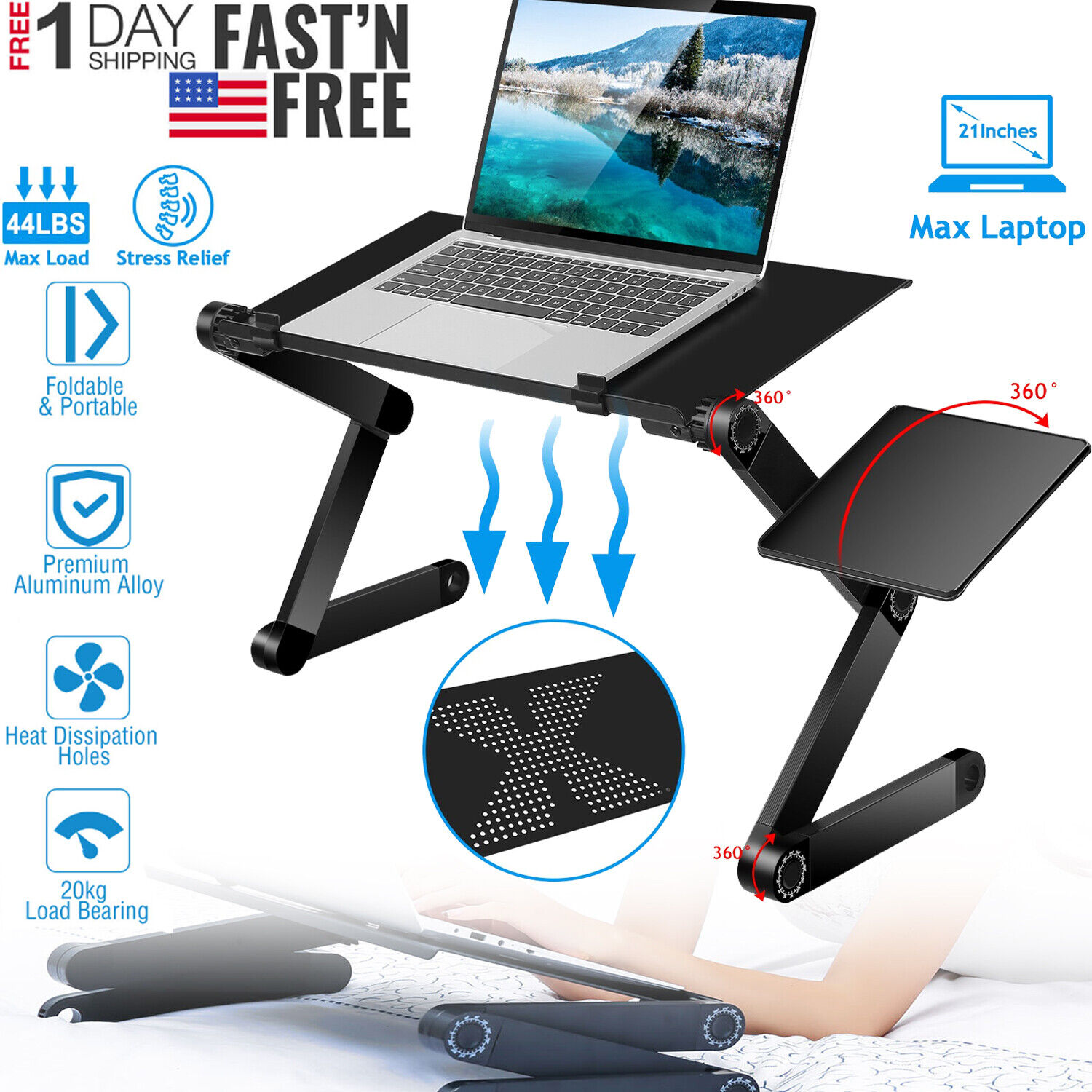 Portable Laptop Desk Foldable Lap Bed Tray Adjustable Table Stand Notebook Desk