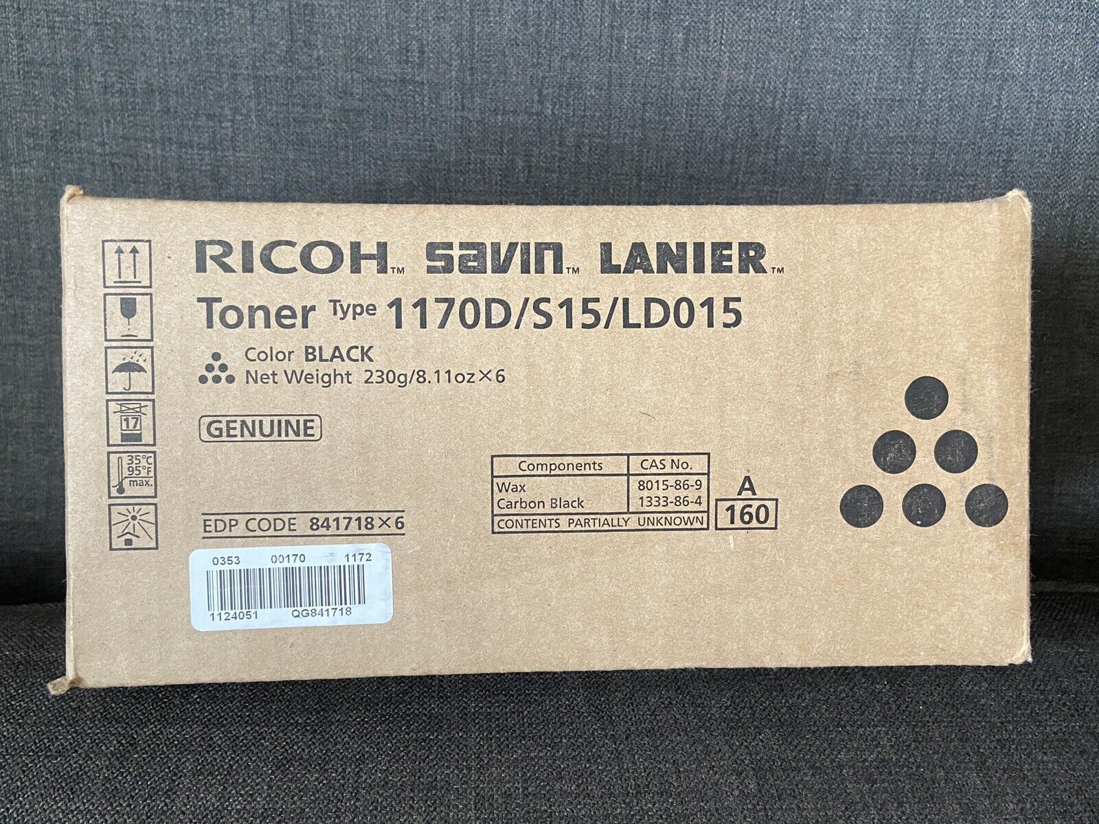 Box of 6 Pcs Ricoh Savin Lanier Genuine Toner 1170D Black NWT Lot of 6 pcs
