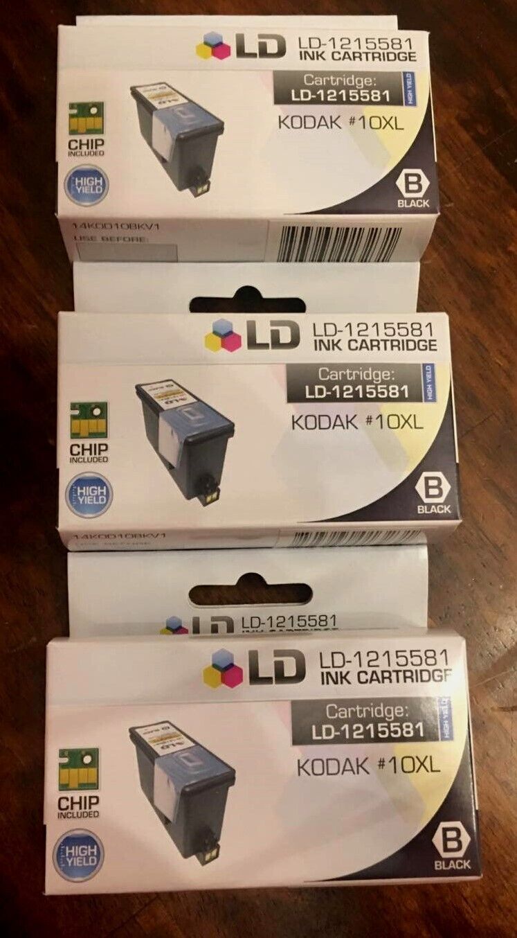 3 New LD-1215581  10XL Ink Cartridge High Yield Black Use With Kodak