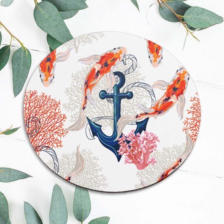 Nautical Anchor Koi Fish Plants Mouse Pad Mat Office Desk Table Accessory Gift