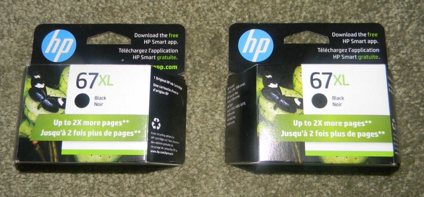 Lot of (2) GENUINE HP67xl Orig Ink Retail Box BLK (3YM57AN) Exp 11/25 