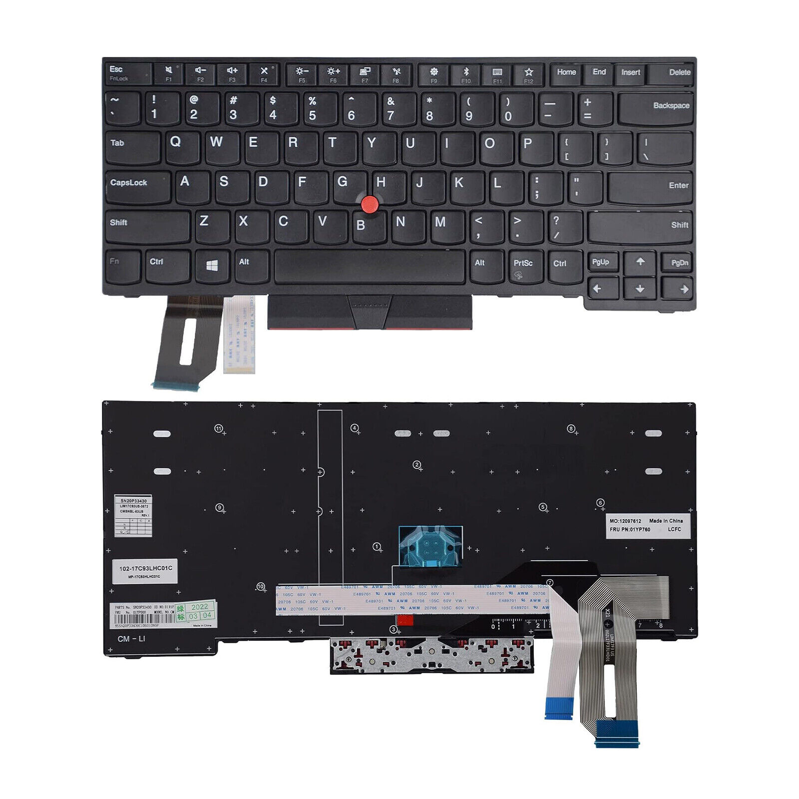 US Keyboard for Lenovo ThinkPad E480 E490 E495 T480S T490 T495 01YP240 01YN329
