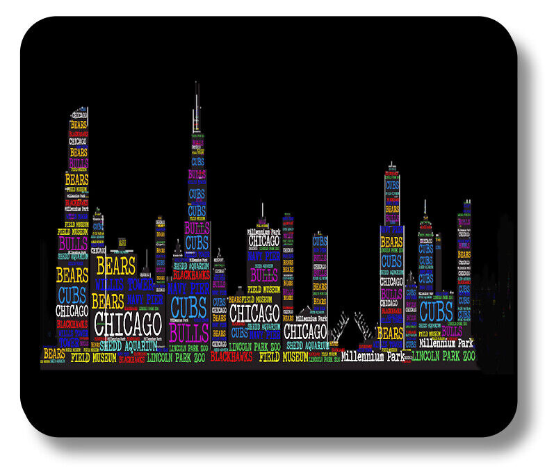 Mouse Pad Chicago City Words Graphic Shape Cubs Bears 1/8in or 1/4in Thick