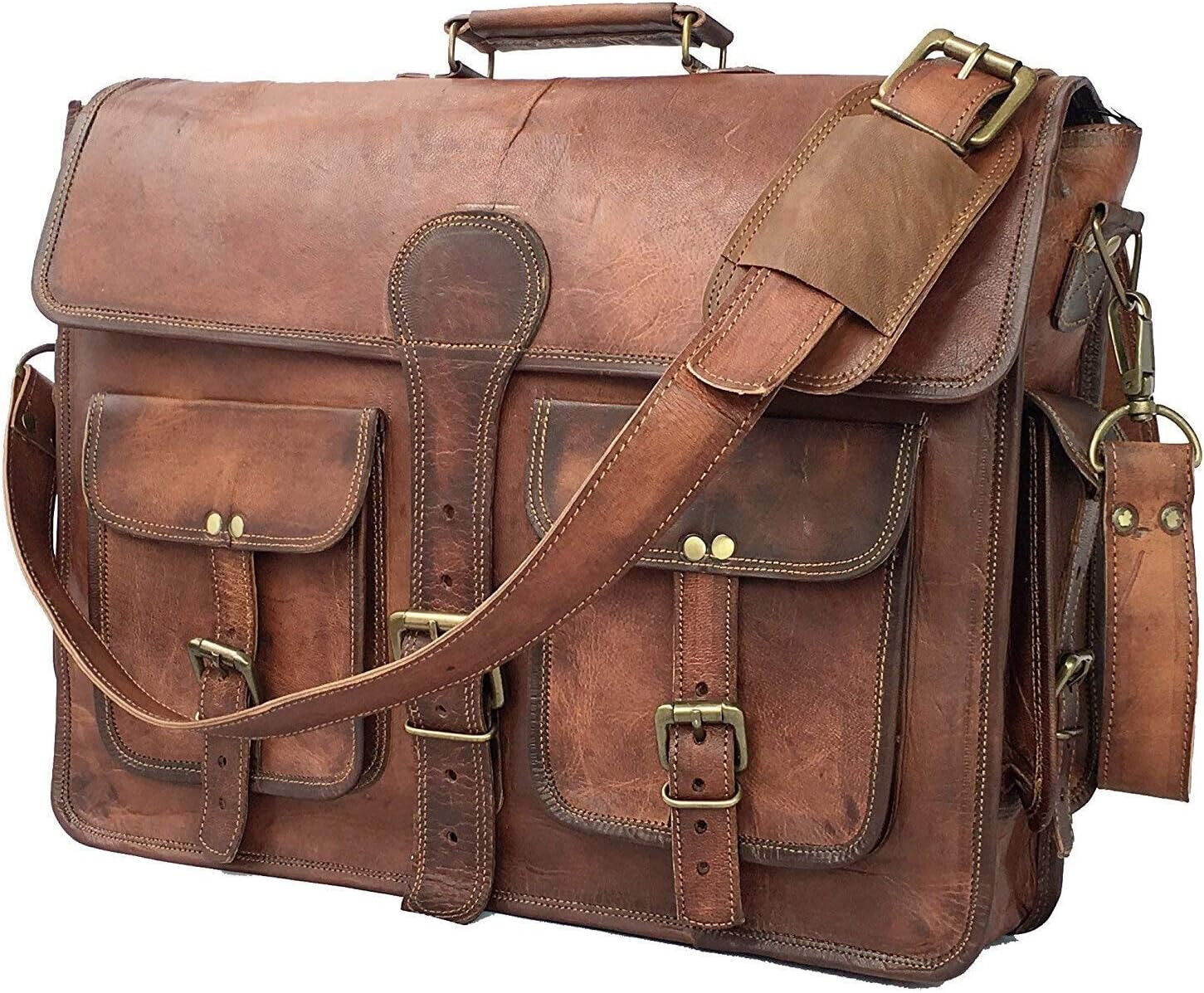 18 Inch Vintage Handmade Leather Travel Messenger Office Crossbody Bag
