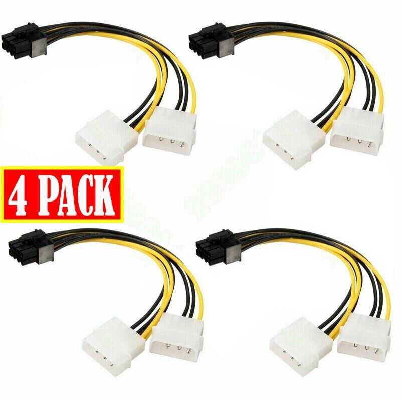 LOT OF 4 Dual Molex 4 pin to 8 pin PCI-E Express Adapter Power Cable Video Card