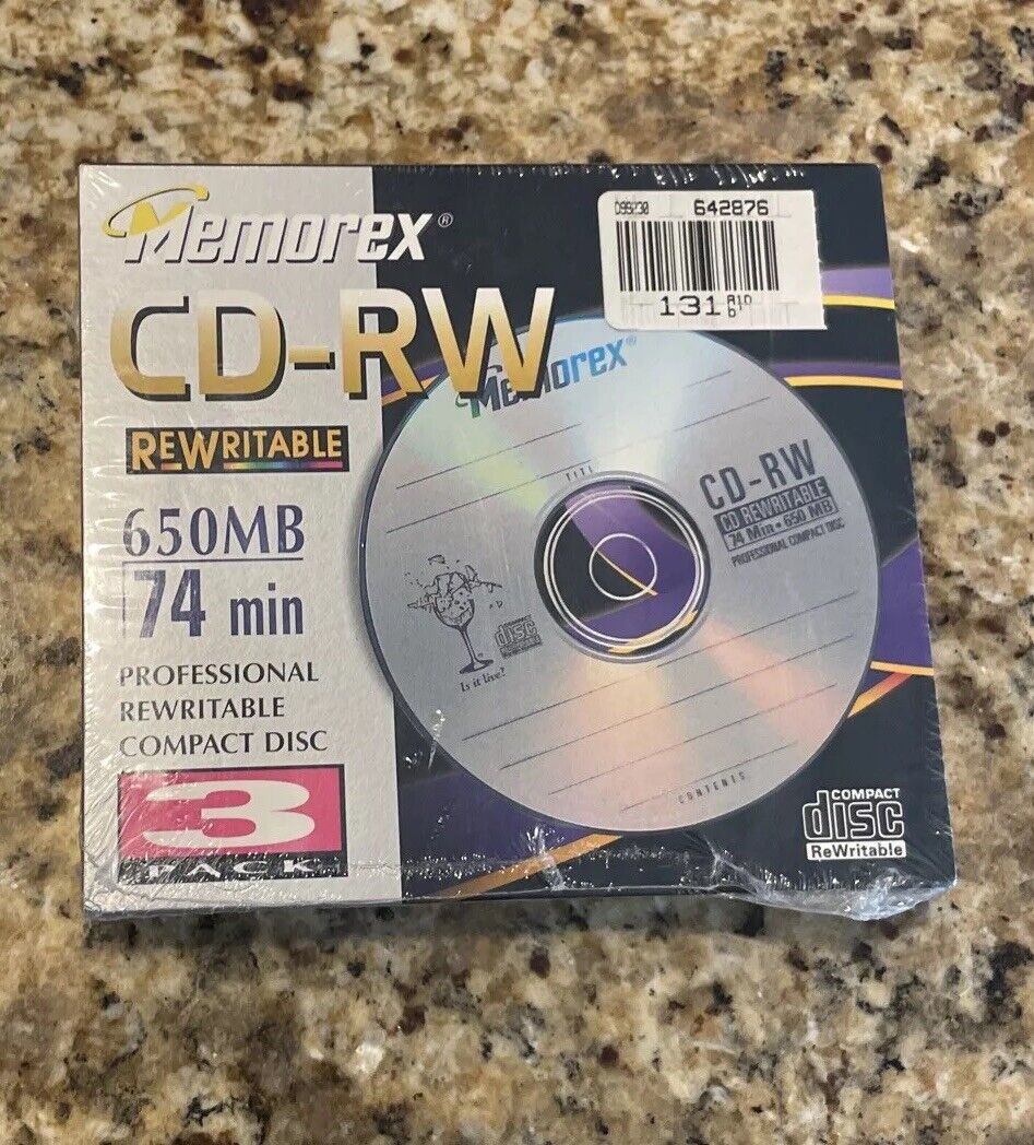 Memorex CD-RW 650MB 3 Pack 74 Minutes 4X Multi Speed Vintage 1999 Sealed