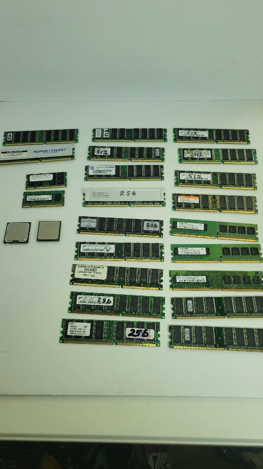 Mixed Lot of 20 Vintage RAM Computer Memory Sticks +2 Laptop RAM +2 Intel Cpus