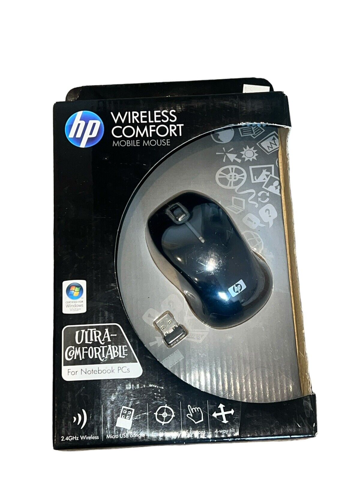 New HP 2.4GHz Wireless Optical Mobile Travel Mouse LB454AA For Laptops and PCs