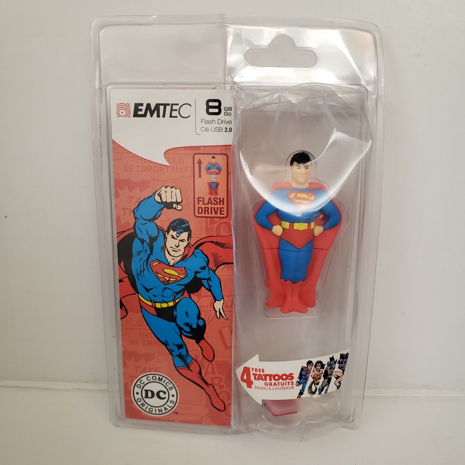 Flash Drive Superman Super Hero 8gb EMTEC DC Comics Kids Action Figure Tattoos