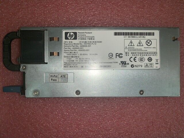 HP 750W Power Supply 449838-001 449840-001 454353-001 HSTNS-PL12