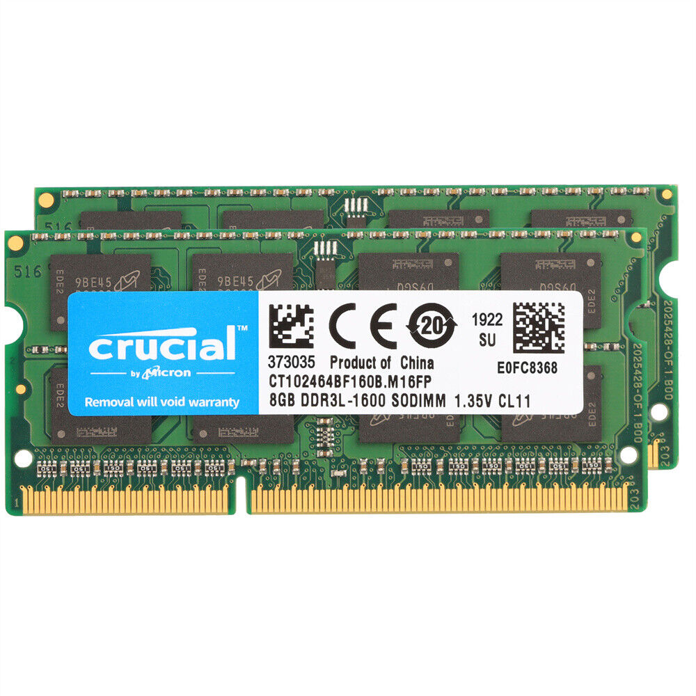 Crucial 16GB DDR3L 204-Pin 2x 8GB Kit 1600MHz 204-Pin Dual Channel Laptop Sodimm