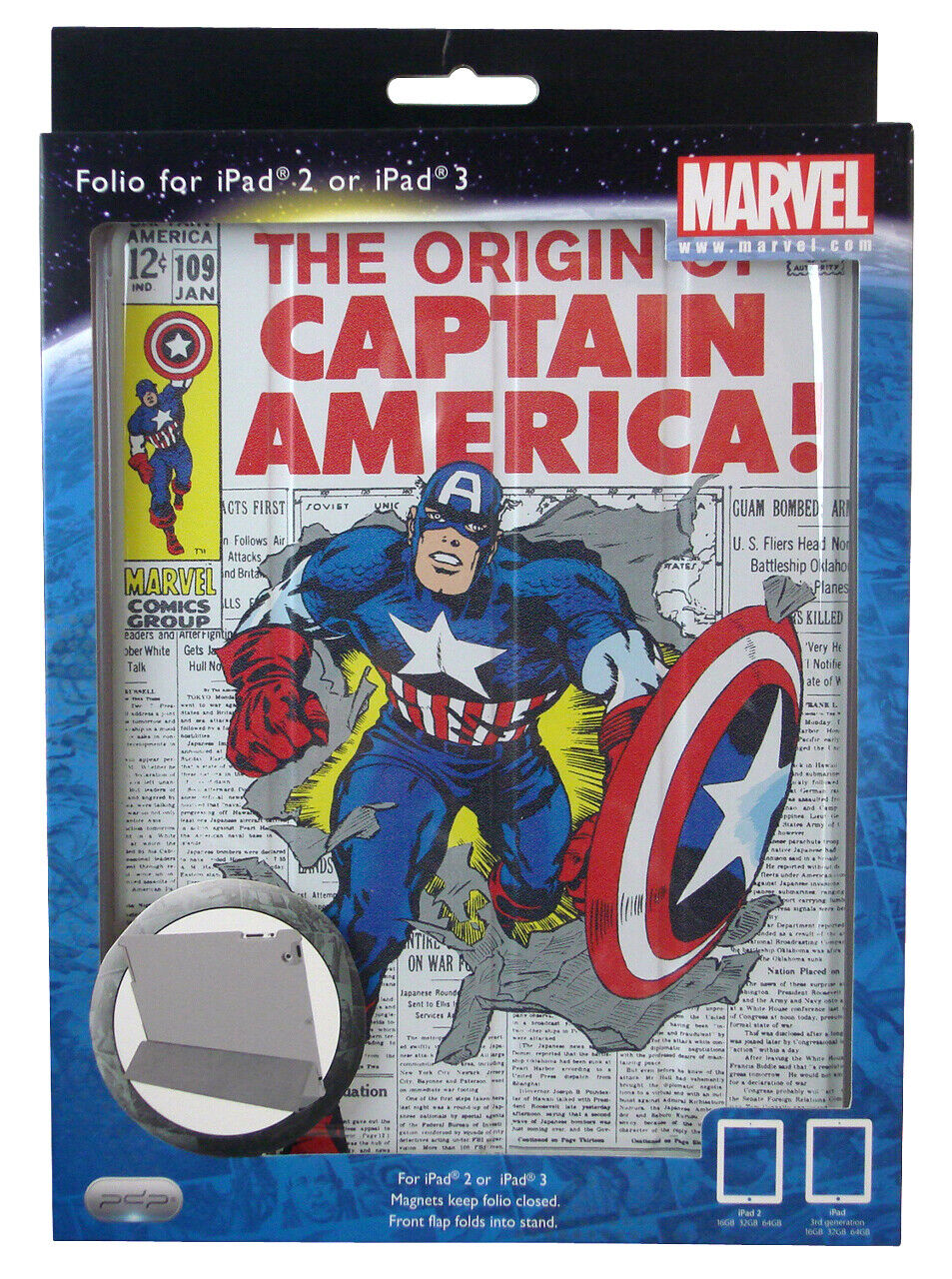 iPad 2 iPad 3 Marvel Protective Folio Case Captain America Silver Age PDP New