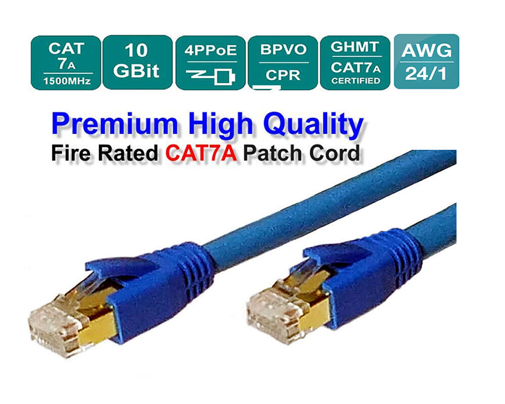 Premium Quality CAT8 CAT7A High Speed Fire Rated  Ethernet Cable 3~100ft Lot