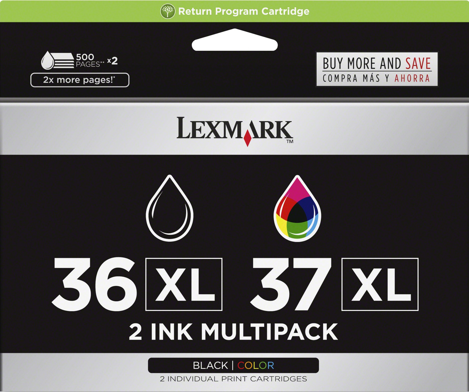 New Genuine Lexmark 36XL Black 37XL Color 2PK Ink Cartridges Bag