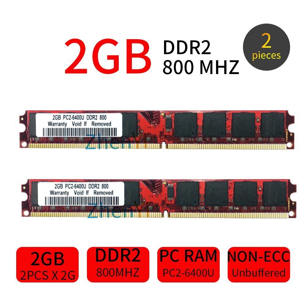 4GB Kit 2x 2GB PC2-6400U DIMM DDR2 800MHz intel Non ECC Computer Desktop Memory