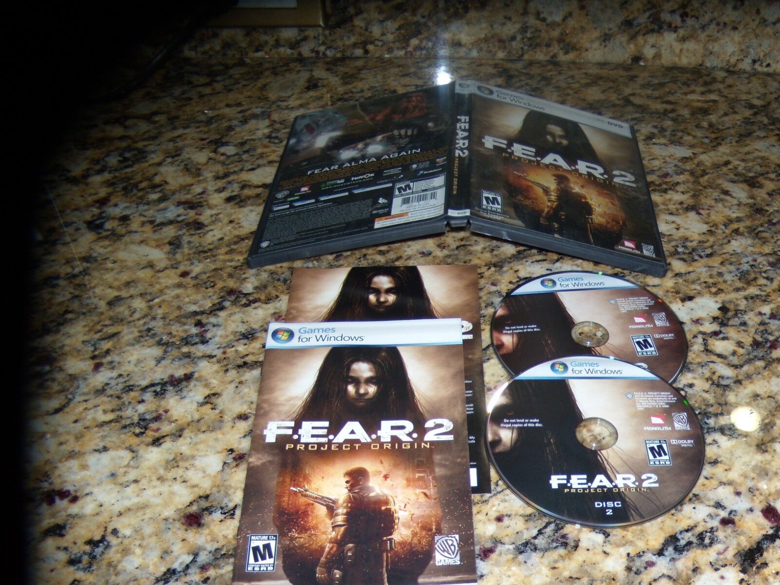 FEAR 2 Project Origin (PC, 2009) Near Mint Game with manual Replacement disks