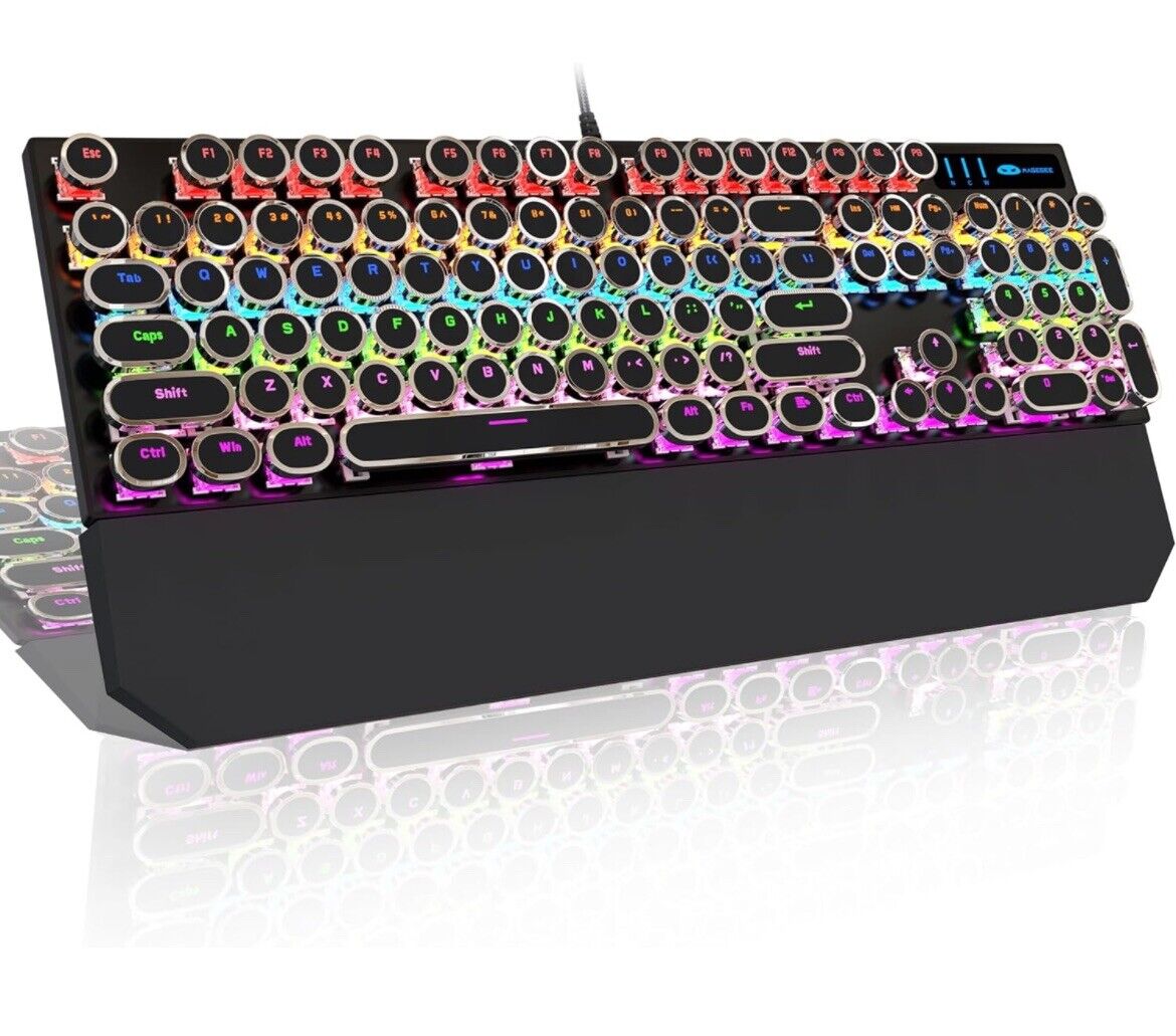 MageGee Typewriter Mechanical Gaming Keyboard, Retro Punk Round Keycaps