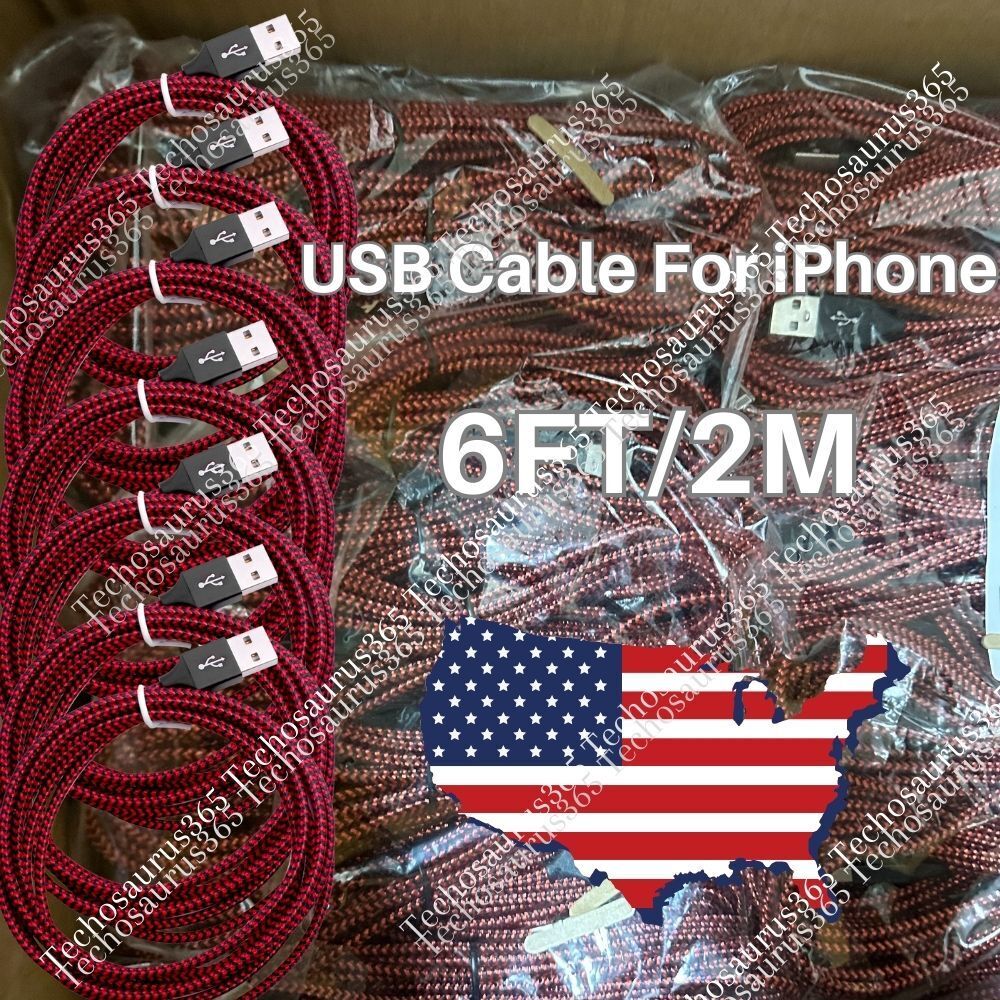 Bulk Lot Braided USB Cable 6FT For iPhone 14 13 12 11 XR 8 7 6 Fast Charge Cord