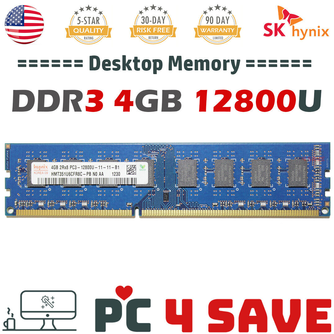 SK Hynix 4GB DDR3 1600 MHz PC3-12800U / Desktop Memory Unbuffered DIMM 2RX8 240P