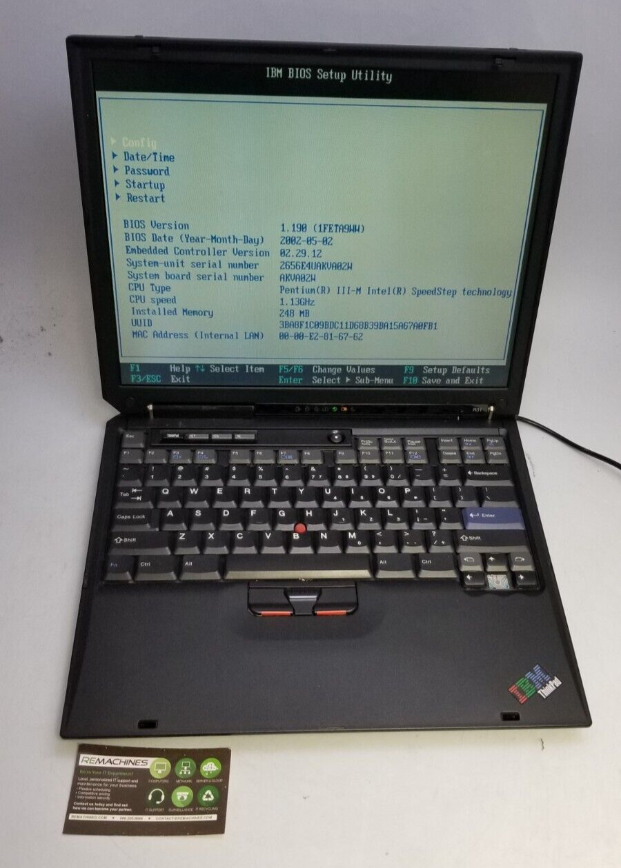Vintage Lenovo ThinkPad R31 Pentium III-M @1.13GHz 248MB RAM NO HD NO OS